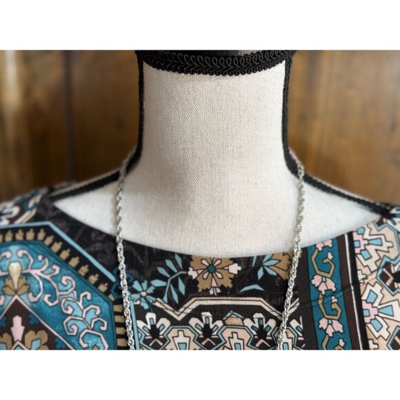 Chicos Womens XXL Paisley Floral Print Tunic Top With Necklace Black Teal - Picture 5 of 9